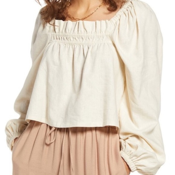 Open Edit Linen Long Sleeve Blouse - Picture 1 of 7